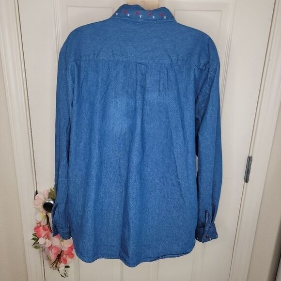 Eagle's Eye Christmas snowflake denin jeans shirt large - Picture 6 of 7